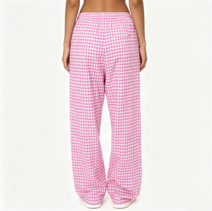 <strong>Women</strong> Pink Gingham Wide Leg Pants Elastic Waist Casual Lounge <strong>Trousers</strong> Retro Checkered Loose Fit Home Wear Fashion - Product Image 3