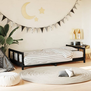 Cama Litera Infantil de Madera de Pino Maciza, Diseño Moderno, Color Negro, Muebles de Dormitorio, Barandilla de Seguridad para Niños y Niñas, Guardería - Product Image 2