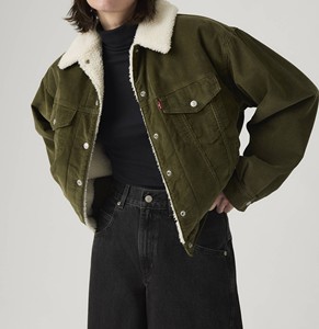 Veste de camionneur en sherpa d'hiver avec fermeture à bouton unique Doublure en coton moelleuse et coupe-vent - Product Image 1