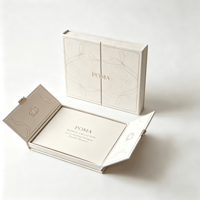 Customizable Logo Fabric Gatefold Paper Box Premium Container With Metal Clasp for Bespoke Wedding Invitation Bulk