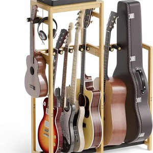 Soporte de guitarra de madera maciza, estante de 3 niveles para almacenamiento y exhibición de instrumentos acústicos, eléctricos, bajos y ukeleles. - Product Image 5