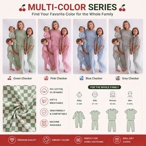 20 Años de Experiencia OEM ODM, Pijamas Familiares con Estampado Completo a Cuadros Verde Salvia, Ropa de Dormir de Bambú Modal para Mamá, Niño y Bebé, Personalización Gratuita - Product Image 2