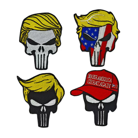 American Punisher Skull Embroidered Patch 3D Fabric Morale Armband with Hook Loop Backing for Garments
