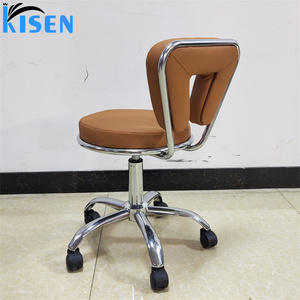 Tabouret de salon réglable en cuir PU marron, base chromée et roulettes, petit fauteuil de pédicure, vente chaude de l'usine Kisen - Product Image 2