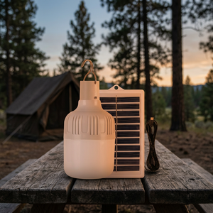 Ampoule LED rechargeable d'urgence DC5V-6V 40W ∅6cm, charge USB/panneau solaire, batterie PP 500mAh avec panneau solaire 1W - Product Image 5