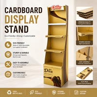 Support de présentation au sol en carton ondulé écologique de luxe en or sur mesure à 4 niveaux pour chocolat, pour supermarché