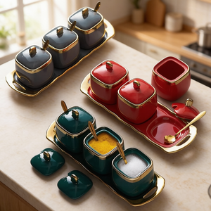 Juego de Tarros de Cerámica para Condimentos, Esenciales de Cocina, Juego de Tres Tarros de Especias de Lujo, Venta al Por Mayor - Product Image 2