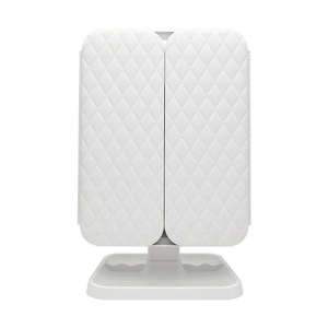 Miroir de maquillage pliable blanc, double face, design matelassé, miroir de bureau, cadre en plastique - Product Image 1