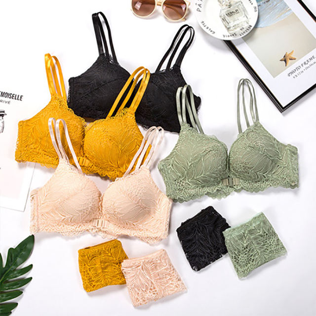 Wholesale Wire Free Sexy Lace Bra Suit Seamless Comfortable Girls Lingerie Bra and Panty Underwear Set