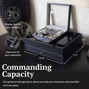 ウォッチボックス12メンズウォッチオーガナイザージュエリーディスプレイケース、ロックとキー付きブラック - Product Image 3