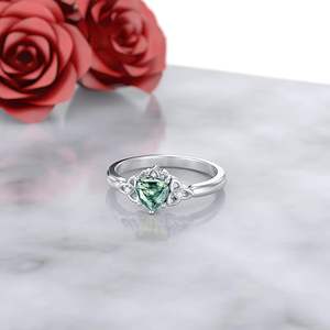 Bague <span class=keywords><strong>Claddagh</strong></span> en argent sterling 925 avec cœur en agate mousse naturelle, bijoux d'anniversaire pour femmes, plaqué rhodium - Product Image 2