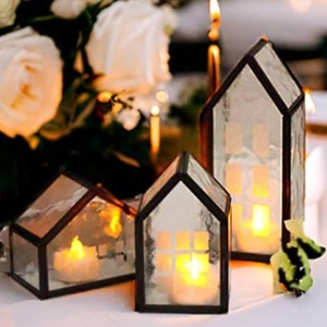 LANJO 3pcs retro geometric Iron House Shape <b>Candle</b> <b>Lanterns</b> With Warm Glow For Home Decoration Christmas - Product Image 2