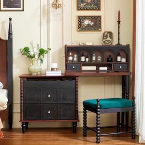 French Retro Solid Wood Dressing Table With Storage Cabinet Extendable Bedroom <b>Makeup</b> <b>Vanity</b> - Product Image 1