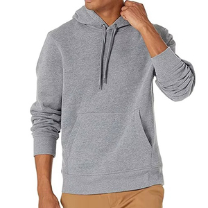 Sweat-shirt à capuche gris pour homme, coupe classique, couleur unie, vêtement décontracté, automne, tricoté, matière French Terry, polyester / coton - Product Image 4