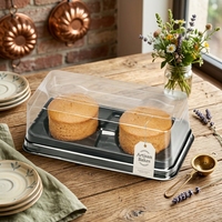 Boîte de boulangerie en PET transparent à 2 compartiments, écologique, avec base séparée, en plastique, pour gâteaux et aliments, vente en gros