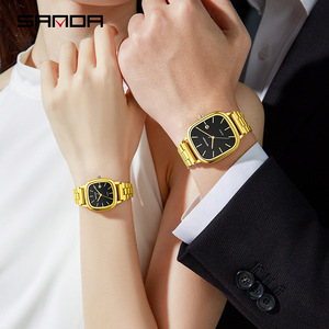 นาฬิกาคู่ควอตซ์ Sanda 3277&3278 รูปทรงดาบ แสดงวันที่ กันน้ำ สายสแตนเลส สไตล์เรียบหรู - Product Image 6