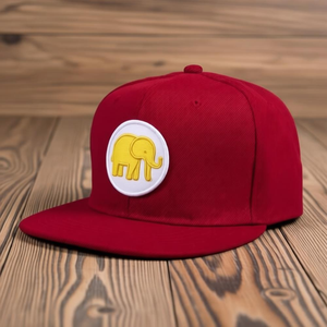 Casquette snapback rouge à 6 panneaux avec broderie d'éléphant jaune sur le logo avant, chapeau décontracté unisexe - Product Image 2