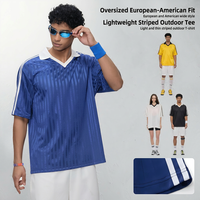 Maillot de football rayé vintage personnalisé avec logo pour homme – T-shirt de football léger et respirant style rétro – Vêtements de sport de marque directement de l'usine
