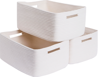 Lot de 3 paniers de rangement élégants en corde de coton blanc, écologiques, avec poignées, 17x13x7.5 pouces, bacs de rangement rectangulaires, vente en gros, personnalisables