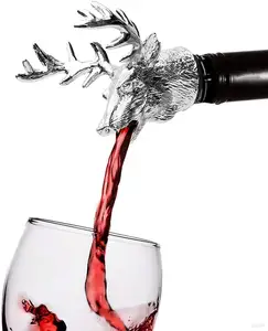 カスタムスパウト気密シール-装飾的なワイン注ぎ口金属多角形鹿の頭動物シルバーワインボトルストッパー注ぎ口