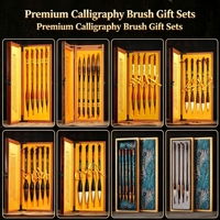 Ensemble de stylos de calligraphie chinoise, coffret cadeau 4/5 pièces, poils mixtes, boîte en bois massif, artisanat, fournitures d'art pour la peinture à l'encre