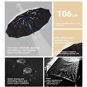 Paraguas Plegable Extra Grande Totalmente Automático, Doble Uso para Sol y Lluvia, Tela Negra Resistente, de Alta Gama, Personalizable y al por Mayor - Product Image 3