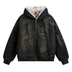 เสื้อแจ็คเก็ตผ้าฝ้ายมีฮู้ดสำหรับผู้ชายฤดูหนาวสไตล์อเมริกันหลวมๆอินเทรนด์กระเป๋าเสื้อโค้ตผ้าฝ้ายเดนิมตกแต่ง - Product Image 4