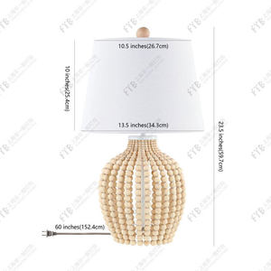 <b>Table</b> <b>Lamp</b> Solid Wood Bead Fabric Shade E27 LED Light Source Switch Control For Living Room Bedroom <b>Study</b> Bedside - Product Image 4