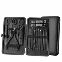 Juego de Manicura para Hombre, 18 Piezas, Acero Inoxidable Negro Mate, Kit de Cortauñas, Herramientas de Cuidado Personal, Estuche Rígido, Logotipo Personalizado