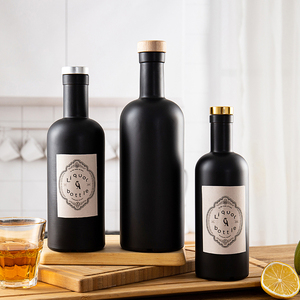空のラウンドハイフリント375ML 500ML 750MLマットブラックアスペクトガラスボトル木製コルク付きリキュールウイスキー用 - Product Image 2
