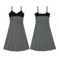 Robe longue sans manches pour femme, coupe trapèze, bicolore, à blocs de couleur, avec bretelles et taille froncée, 100% Polyester, coupe ample, style mature et tendance