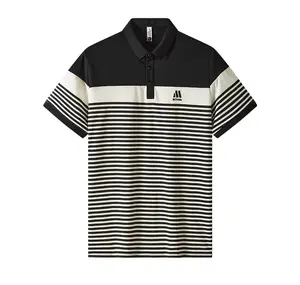 2024 शीर्ष विक्रेता उच्च गुणवत्ता वाले थोक पोलो गोल्फ शर्ट पुरुषों की स्लिम फिट टी-शर्ट त्वरित सूखी धारीदार डिजाइन कस्टम लोगो प्रिंट