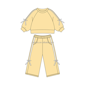 Set di <span class=keywords><strong>felpe</strong></span> e pantaloni di spugna francese Patchwork con fiocco per bambine autunnali Set due pezzi - Product Image 3