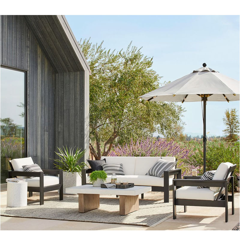 Aluminum casting outdoor garden furniture, Patio sofa set with concrete table, high-quality metal garden sofa