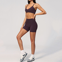 Ensemble de shorts de yoga neufs pour femmes, soutien-gorge dos nu à col en V, pantalon de survêtement taille haute, ensemble deux pièces pour l'entraînement de Pilates et le fitness