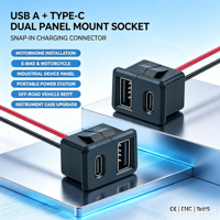 Connecteur double USB-A et Type-C à montage sur panneau LN-017, prise femelle USB 2.0 avec fils d'alimentation rouge et noir pour la charge d'équipements automobiles