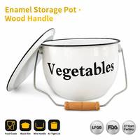 Bocal en émail Senny 20 24 28cm, pot de rangement blanc pour riz et farine avec couvercle et poignée en bois, vente en gros usine