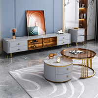 Ensemble de table basse ronde extensible moderne 2026 avec cadre en acier inoxydable et plateau en verre/marbre, tiroirs pour salon