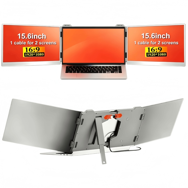OEM Portable Triple Laptop Screen Extender with Dual 15.6 Inch 1080p IPS LCD Monitors Type C Interface for Laptop
