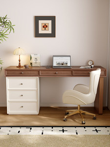Scrivania in Legno Massello Stile Vintage per Uso Domestico in Piccoli Appartamenti, Camera da Letto, Studio, Scrivania per <span class=keywords><strong>Computer</strong></span>, Colore Crema - Product Image 3