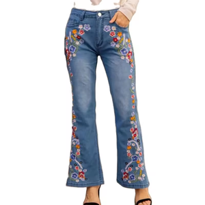 Stickerei und Perlen Skinny Flared Jeans für Frauen Blue Fashion Frauen High Waist New Style Woman Denim Jeans - Product Image 5