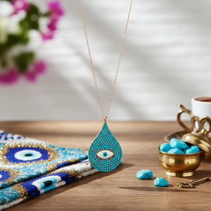Ojo pera diseño turquesa circón piedra encanto colgante turco hecho a mano venta al por mayor 925 joyería de plata esterlina - Product Image 3
