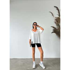 Camiseta Básica con Cuello en V para Mujer, 100% Algodón Jersey, Transpirable, Manga Regular - Product Image 1