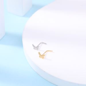Clous de nez en forme de L, design papillon tendance, petit modèle, pour femmes et filles, bijoux de piercing au nez en or et argent, vente en gros - Product Image 6