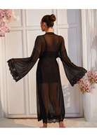 Set Lingerie Babydoll Wanita Seksi Berbahan Renda dengan Jubah Kimono Panjang, Pakaian Tidur Jala Bermotif Bunga, Pakaian Tidur Pengantin Elegan Grosir