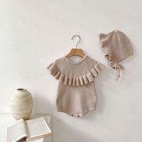Conjunto de Regalo de Punto para Bebé de Marca Propia con Gorro, Mameluco con Volantes 100% Algodón, Trajes de Recién Nacido para el Día de la Primera Comunión