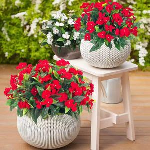Bouquet de fleurs artificielles rouge et blanc en plastique et soie, avec fil, pour décoration intérieure et extérieure, fabriqué en Chine - Product Image 1