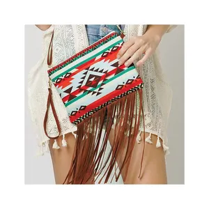 Custom Crossbody Camera Tas Schoudertas Veganistisch Lederen Handtassen Aztec Kwastje Crossbody Tas Vrouwen