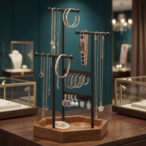 Présentoir à bijoux avec base et tiges réglables pour colliers, boucles d'oreilles, bracelets et montres, style moderne - Product Image 5