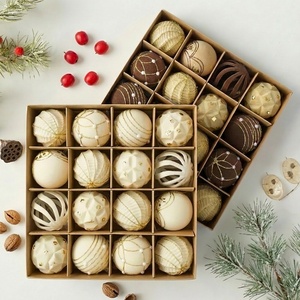 Nouveauté transfrontalière : Boules de Noël creuses 6 cm, 16 pièces, floquées et peintes, pendentifs pour sapin de Noël, accessoires de fête - Product Image 1